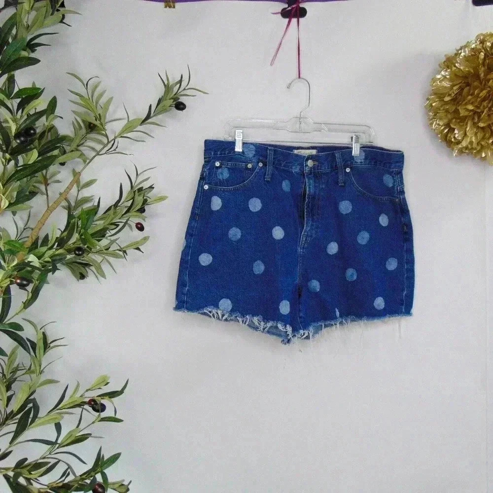 Madewell Women's Denim Polka Dot High Rise Zipper Flat Front Shorts Size 32